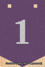A simulated image of the stitched needlepoint design: Banner 13m Pointed 1 White on Purple. Not A.I. generated.