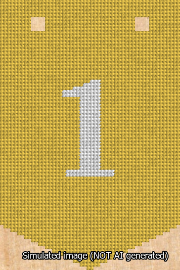 A simulated image of the stitched needlepoint design: Banner 13m Pointed 1 White on Yellow. Not A.I. generated.