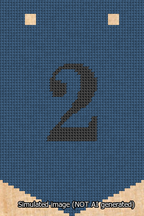 A simulated image of the stitched needlepoint design: Banner 13m Pointed 2 Black on Blue. Not A.I. generated.