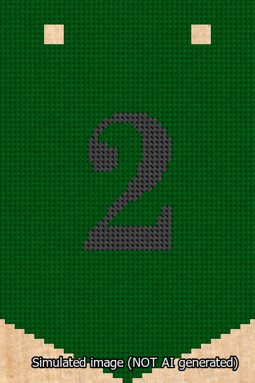 A simulated image of the stitched needlepoint design: Banner 13m Pointed 2 Black on Green. Not A.I. generated.