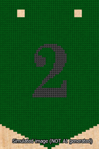A simulated image of the stitched needlepoint design: Banner 13m Pointed 2 Black on Green. Not A.I. generated.