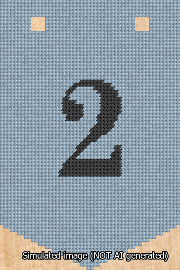 A simulated image of the stitched needlepoint design: Banner 13m Pointed 2 Black on Light Blue. Not A.I. generated.