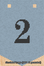 A simulated image of the stitched needlepoint design: Banner 13m Pointed 2 Black on Light Blue. Not A.I. generated.