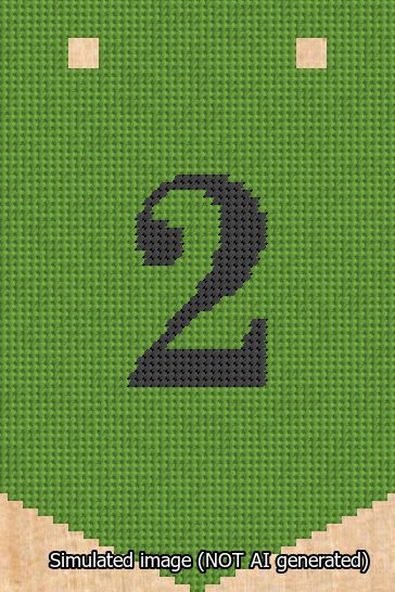 A simulated image of the stitched needlepoint design: Banner 13m Pointed 2 Black on Light Green. Not A.I. generated.