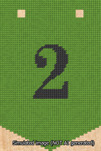 A simulated image of the stitched needlepoint design: Banner 13m Pointed 2 Black on Light Green. Not A.I. generated.