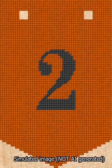 A simulated image of the stitched needlepoint design: Banner 13m Pointed 2 Black on Orange. Not A.I. generated.