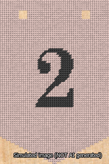 A simulated image of the stitched needlepoint design: Banner 13m Pointed 2 Black on Pink. Not A.I. generated.