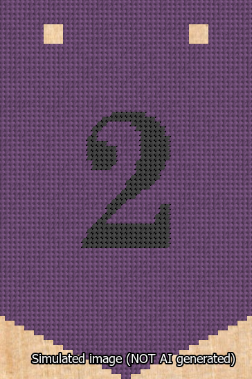 A simulated image of the stitched needlepoint design: Banner 13m Pointed 2 Black on Purple. Not A.I. generated.
