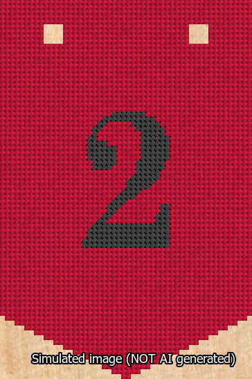 A simulated image of the stitched needlepoint design: Banner 13m Pointed 2 Black on Red. Not A.I. generated.