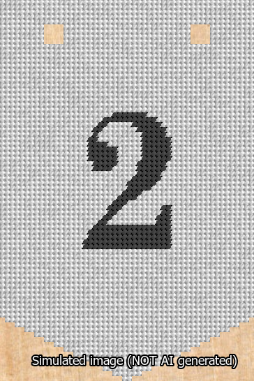 A simulated image of the stitched needlepoint design: Banner 13m Pointed 2 Black on White. Not A.I. generated.