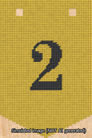 A simulated image of the stitched needlepoint design: Banner 13m Pointed 2 Black on Yellow. Not A.I. generated.