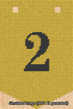 A simulated image of the stitched needlepoint design: Banner 13m Pointed 2 Black on Yellow. Not A.I. generated.