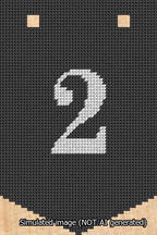 A simulated image of the stitched needlepoint design: Banner 13m Pointed 2 White on Black. Not A.I. generated.