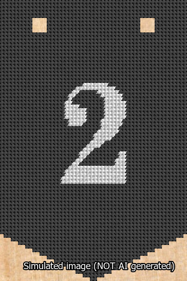A simulated image of the stitched needlepoint design: Banner 13m Pointed 2 White on Black. Not A.I. generated.