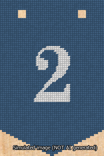 A simulated image of the stitched needlepoint design: Banner 13m Pointed 2 White on Blue. Not A.I. generated.