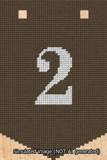 A simulated image of the stitched needlepoint design: Banner 13m Pointed 2 White on Brown. Not A.I. generated.