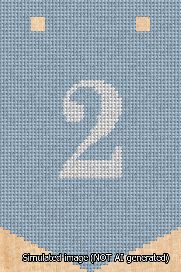 A simulated image of the stitched needlepoint design: Banner 13m Pointed 2 White on Light Blue. Not A.I. generated.