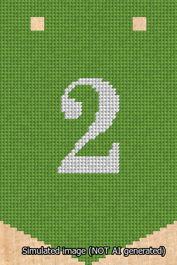 A simulated image of the stitched needlepoint design: Banner 13m Pointed 2 White on Light Green. Not A.I. generated.