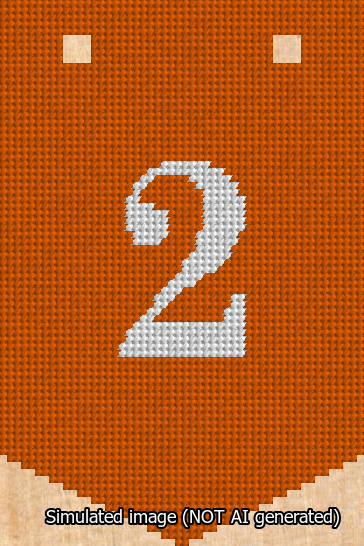 A simulated image of the stitched needlepoint design: Banner 13m Pointed 2 White on Orange. Not A.I. generated.