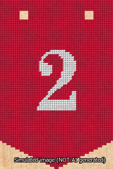 A simulated image of the stitched needlepoint design: Banner 13m Pointed 2 White on Red. Not A.I. generated.
