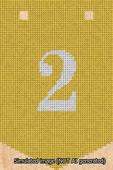 A simulated image of the stitched needlepoint design: Banner 13m Pointed 2 White on Yellow. Not A.I. generated.