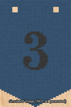 A simulated image of the stitched needlepoint design: Banner 13m Pointed 3 Black on Blue. Not A.I. generated.
