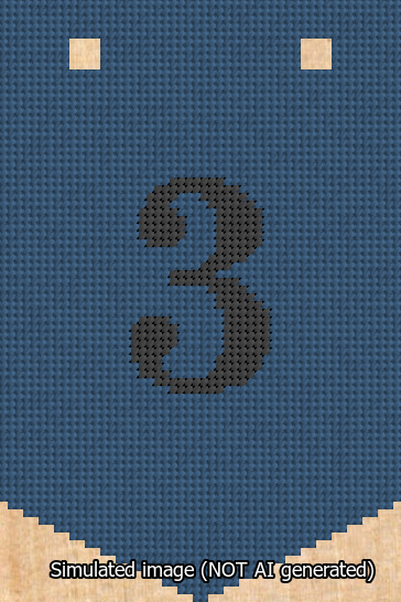 A simulated image of the stitched needlepoint design: Banner 13m Pointed 3 Black on Blue. Not A.I. generated.