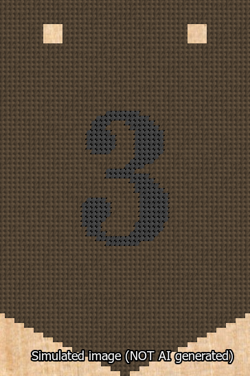 A simulated image of the stitched needlepoint design: Banner 13m Pointed 3 Black on Brown. Not A.I. generated.