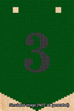 A simulated image of the stitched needlepoint design: Banner 13m Pointed 3 Black on Green. Not A.I. generated.