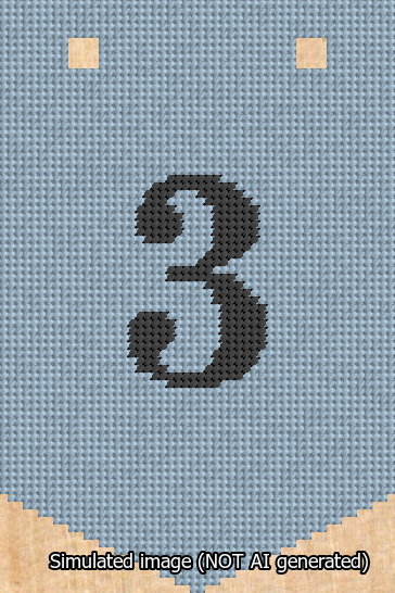 A simulated image of the stitched needlepoint design: Banner 13m Pointed 3 Black on Light Blue. Not A.I. generated.