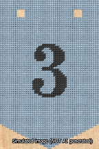 A simulated image of the stitched needlepoint design: Banner 13m Pointed 3 Black on Light Blue. Not A.I. generated.