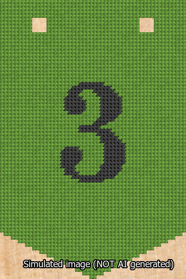 A simulated image of the stitched needlepoint design: Banner 13m Pointed 3 Black on Light Green. Not A.I. generated.