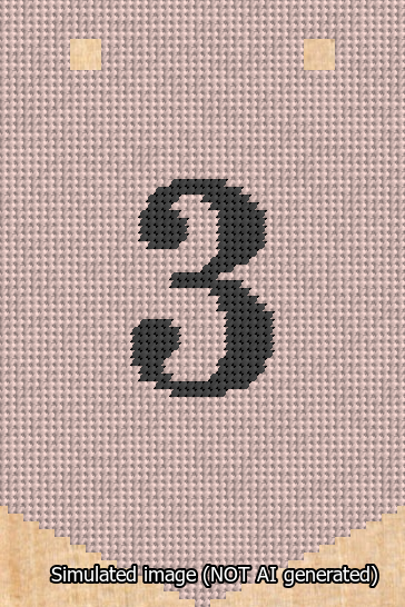 A simulated image of the stitched needlepoint design: Banner 13m Pointed 3 Black on Pink. Not A.I. generated.