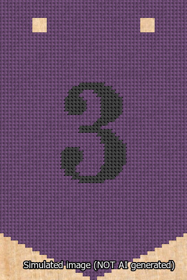 A simulated image of the stitched needlepoint design: Banner 13m Pointed 3 Black on Purple. Not A.I. generated.
