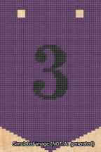 A simulated image of the stitched needlepoint design: Banner 13m Pointed 3 Black on Purple. Not A.I. generated.