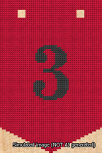 A simulated image of the stitched needlepoint design: Banner 13m Pointed 3 Black on Red. Not A.I. generated.