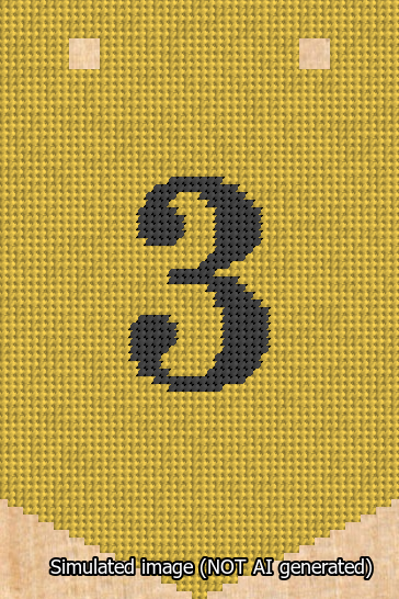A simulated image of the stitched needlepoint design: Banner 13m Pointed 3 Black on Yellow. Not A.I. generated.