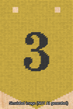 A simulated image of the stitched needlepoint design: Banner 13m Pointed 3 Black on Yellow. Not A.I. generated.