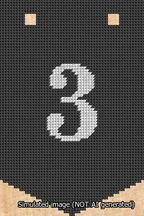 A simulated image of the stitched needlepoint design: Banner 13m Pointed 3 White on Black. Not A.I. generated.