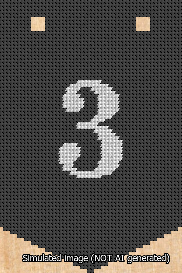 A simulated image of the stitched needlepoint design: Banner 13m Pointed 3 White on Black. Not A.I. generated.