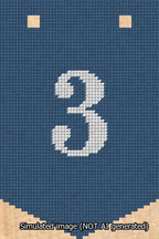A simulated image of the stitched needlepoint design: Banner 13m Pointed 3 White on Blue. Not A.I. generated.
