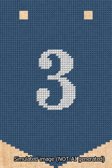 A simulated image of the stitched needlepoint design: Banner 13m Pointed 3 White on Blue. Not A.I. generated.