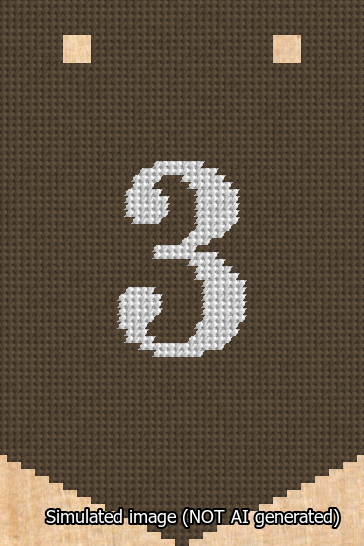 A simulated image of the stitched needlepoint design: Banner 13m Pointed 3 White on Brown. Not A.I. generated.