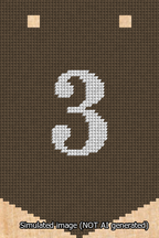 A simulated image of the stitched needlepoint design: Banner 13m Pointed 3 White on Brown. Not A.I. generated.