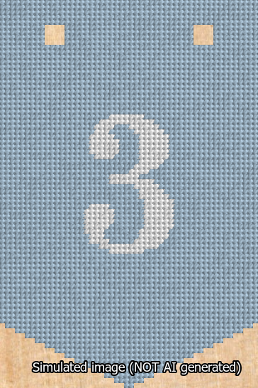A simulated image of the stitched needlepoint design: Banner 13m Pointed 3 White on Light Blue. Not A.I. generated.