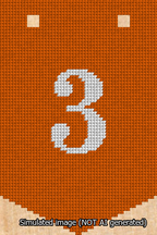 A simulated image of the stitched needlepoint design: Banner 13m Pointed 3 White on Orange. Not A.I. generated.