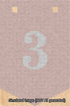 A simulated image of the stitched needlepoint design: Banner 13m Pointed 3 White on Pink. Not A.I. generated.