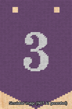 A simulated image of the stitched needlepoint design: Banner 13m Pointed 3 White on Purple. Not A.I. generated.