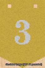 A simulated image of the stitched needlepoint design: Banner 13m Pointed 3 White on Yellow. Not A.I. generated.