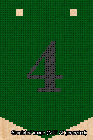 A simulated image of the stitched needlepoint design: Banner 13m Pointed 4 Black on Green. Not A.I. generated.